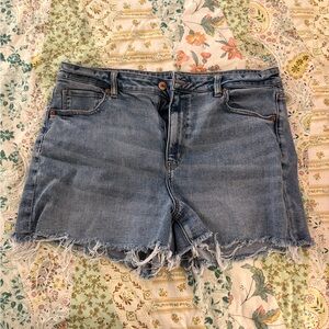 AE Blue Frayed Mom Jean Shorts